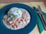 <strong>Garnelen</strong> in <strong>Wei&szlig;wein</strong>-Sahnesauce mit Reis