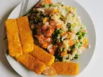 Fischstäbchen mit Reis & Buttergemüse
