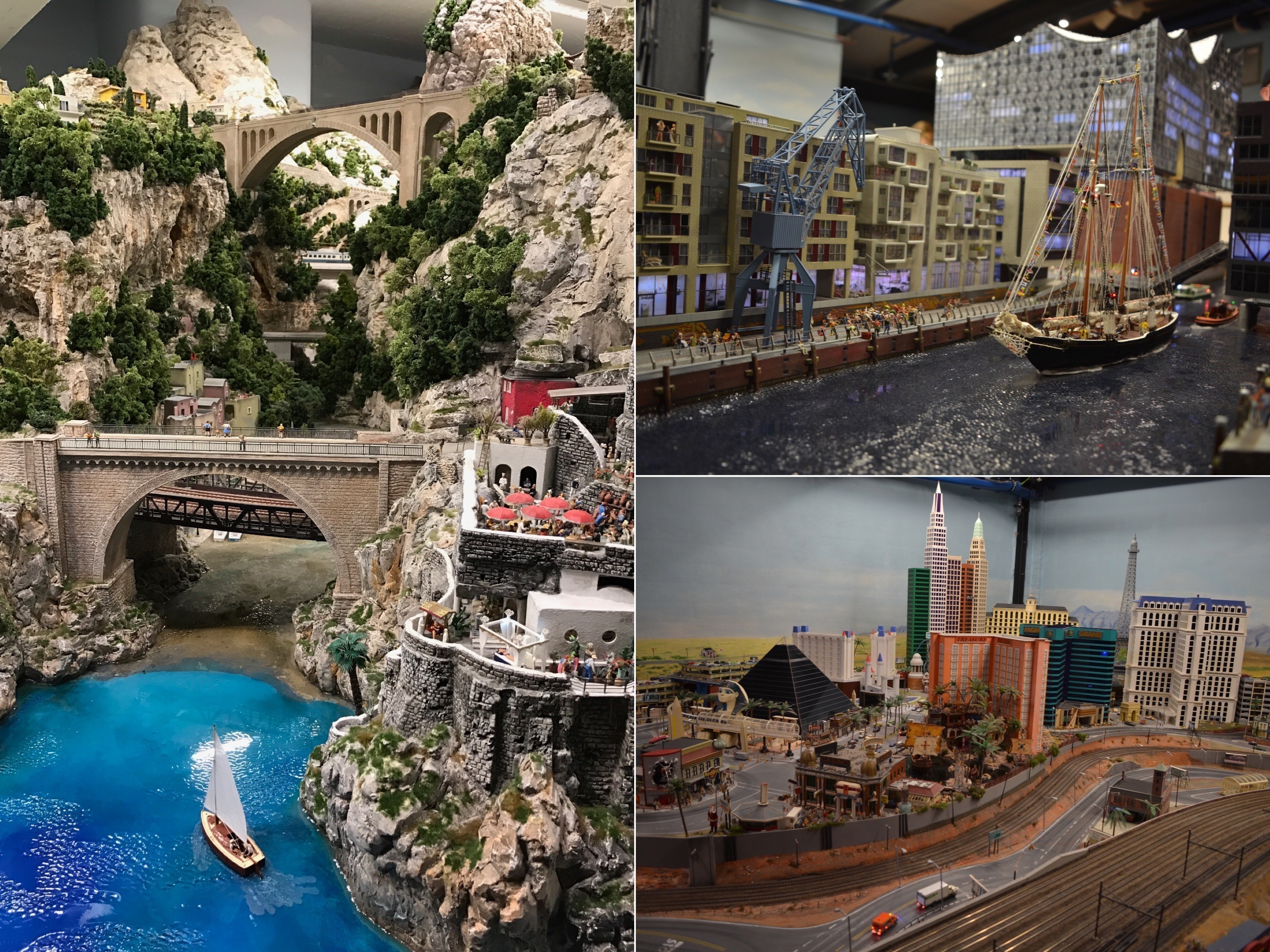 Im Miniatur Wunderland befindet sich die größte Modelleisenbahn der Welt. Hier werden verschiedene Orte auf der Erde im Maßstab 1:87 dargestellt.