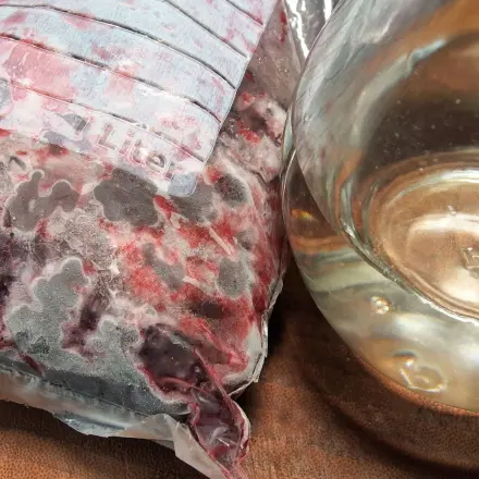 Tiefkühlobst mit Zuckerwasser übergießen