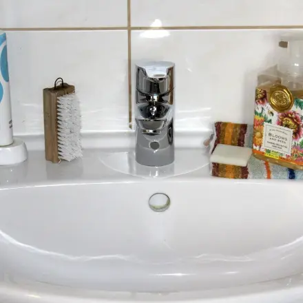 Glanz im Emaille-Waschbecken mit Zitronensaft