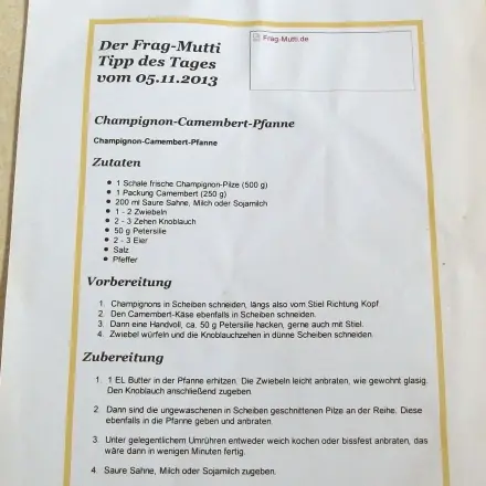 Rezepte an den Schrank kleben