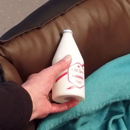 Kugelschreiber auf der Ledercouch mit Rasierwasser entfernen