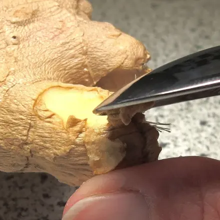 Ingwer mit dem Edelstahl-Teelöffel schälen