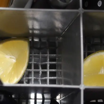 Frische Geschirrspülmaschine durch Zitrone