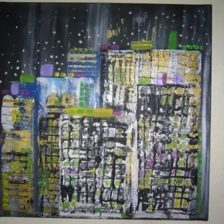 Acrylmalerei: Wandbild Metropole bei Nacht