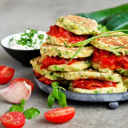 Zucchini Pfannkuchen mit Paprikafüllung