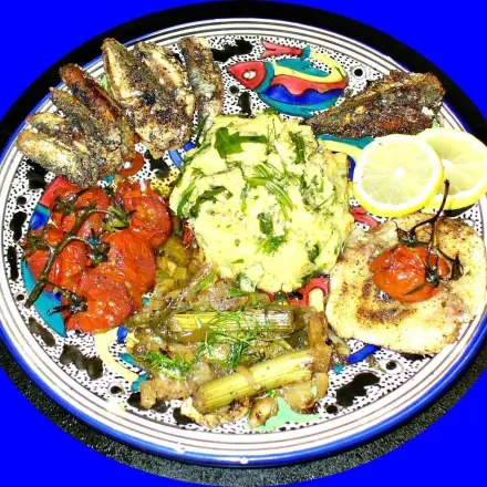 Sardinen mit Polenta und Backgemüse