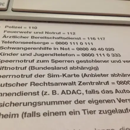 Wichtige Notrufnummern immer parat