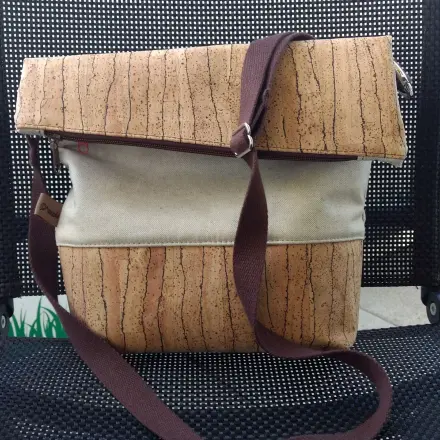 FoldOver-Tasche aus Dekostoff und Korkleder