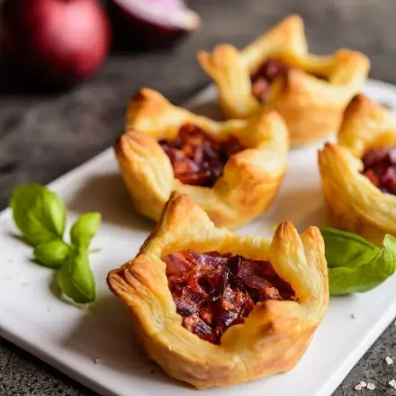 Kleine gefüllte Häppchen aus Blätterteig