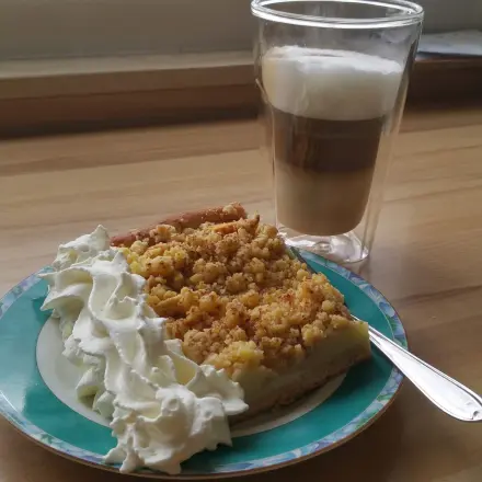 Saftiger Apfelkuchen mit Grießbrei und Streuseln