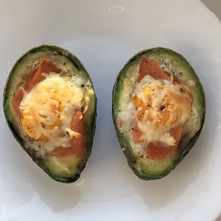 Gefüllte Avocado mit Lachs und Ei aus dem Backofen