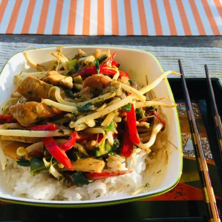Pute asiatisch mit Papayabällchen und Kokosmilch