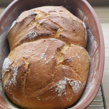 Leckeres Zwillings-Brot mit Schmand im Römertopf