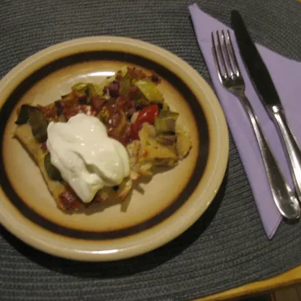 Lauch-Schinken-Blechkuchen mit Kartoffelteig