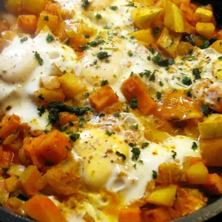 Herbstgemüse: Schmorpfanne mit Kürbis und Kartoffeln