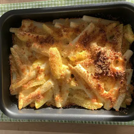 Überbackener Spargel mit Kartoffeln