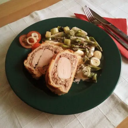 Schweinefilet Wellington mit Spargel