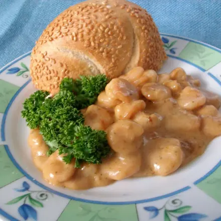 Shrimps in Sauerbraten-Sahne Soße