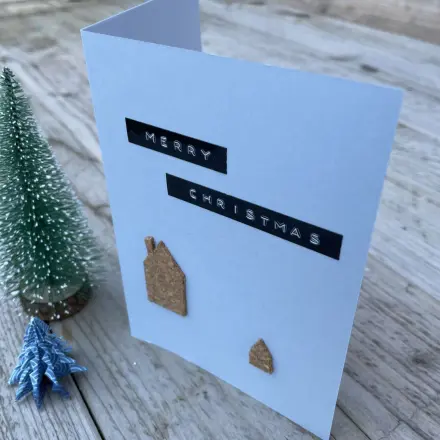Weihnachtskarten mit Häuschen aus Kork