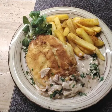 Putenschnitzel an Steinpilzsoße
