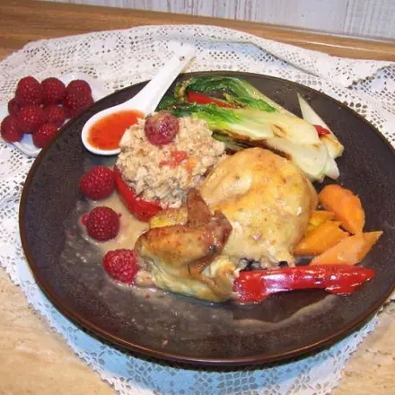 Maispoularde mit Blumenkohlreis