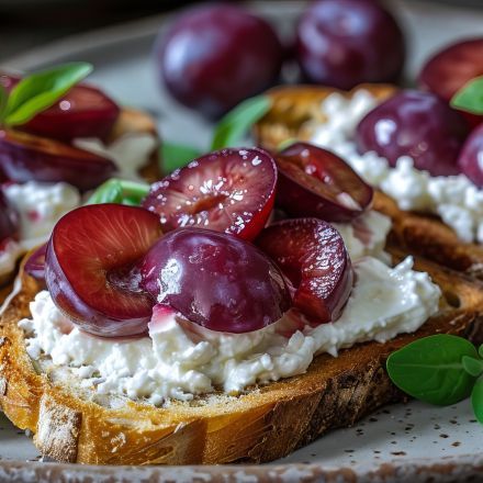 Crostini mit Ziegenkäse-Basilikum-Creme und Zwetschgen