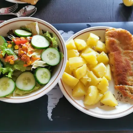 Paniertes Rotbarschfilet mit Salzkartoffeln