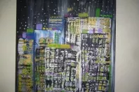 Acrylmalerei: Wandbild Metropole bei Nacht