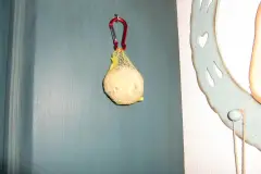 Meisenknödel am Karabinerhaken aufhängen