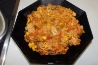 Bunter Reistopf mit Schweinefleisch aus dem Schnellkochtopf